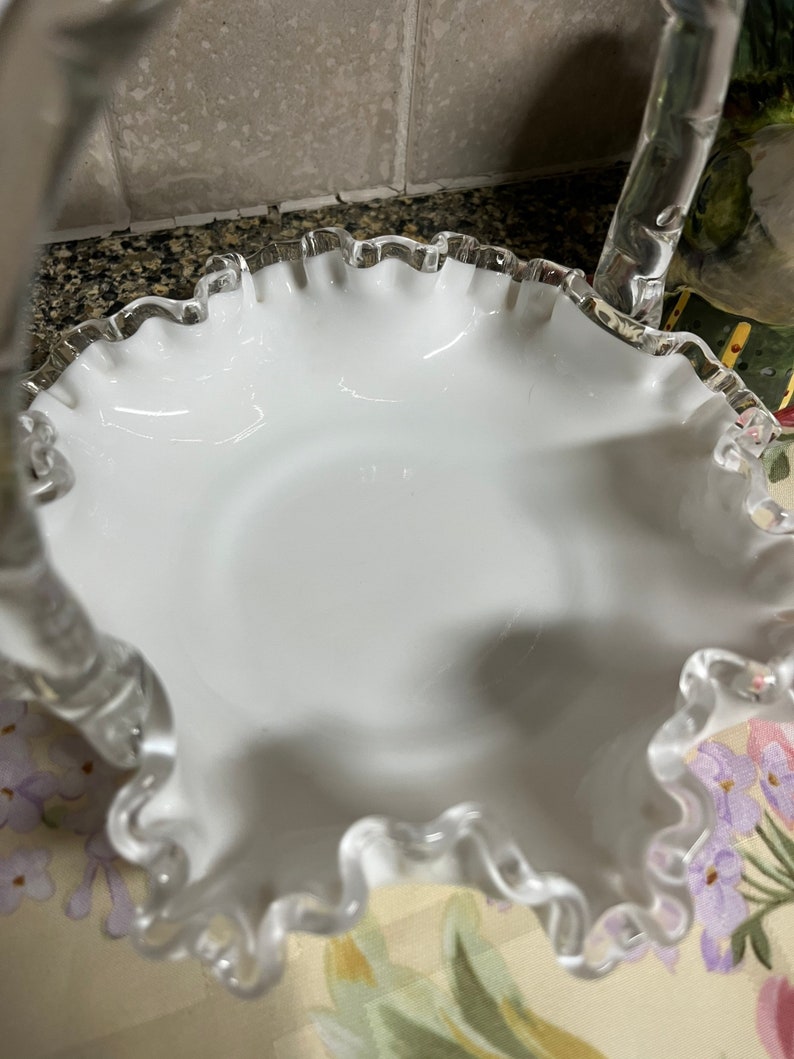 Vintage Fenton Silver Crest Basket Glass Basket Decorative Etsy