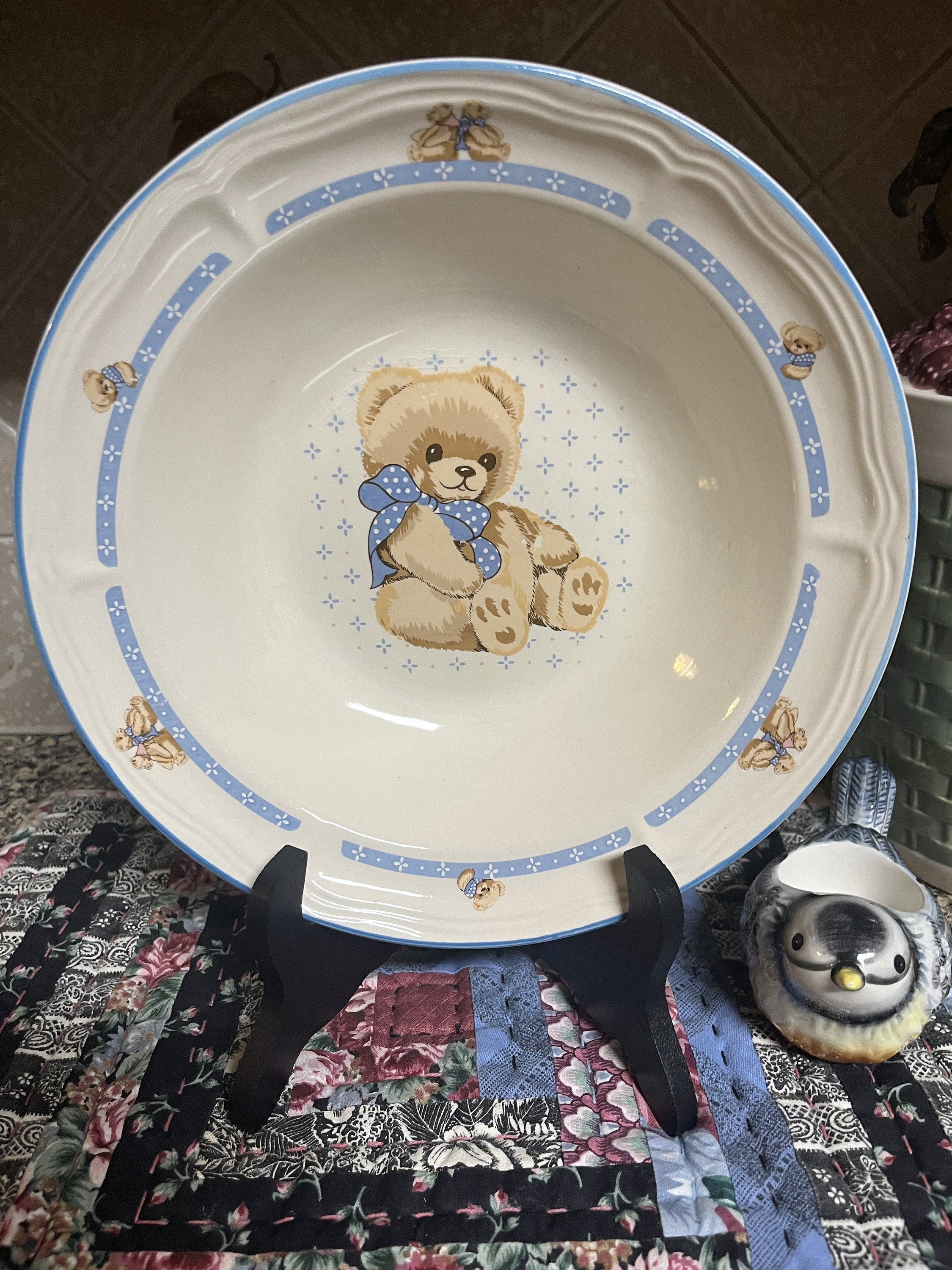 Vintage Tienshan Theodore Teddy Bear Serving Bowl: Country Bear