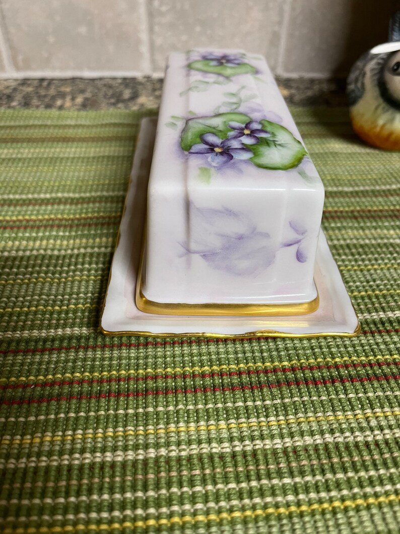 Vintage Hand Painted Butter Dish Violets Butter Dish Stick Etsy