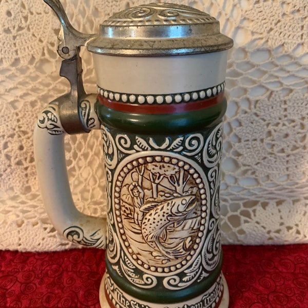 Vintage Avon Large Beer Stein The Strike Rainbow Trout English Setter Friendship Gift Fathers Day Gift Christmas Gift