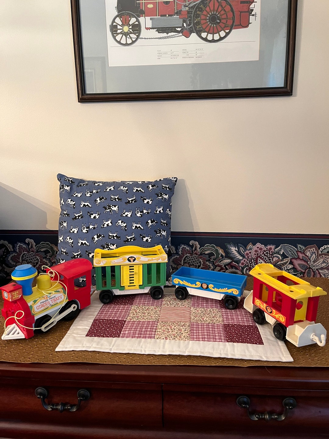 Vintage Fisher Price Toy Train Set 4 Pieces Baby Shower Gift Birthday
