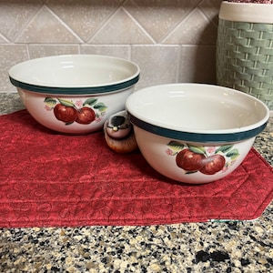 Vintage Pearl China Red Apple Mixing Bowl Set 2 Pieces Nested Mixing Bowl Fall Dinnerware Birthday Gift Friendship Gift