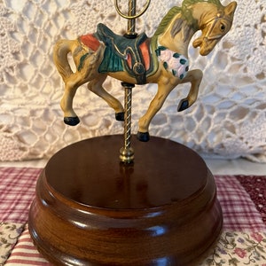 Vintage Carousel Pony Music Box: Brown & Green Nursery Decor