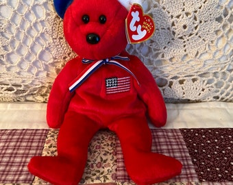 Vintage TY Beanie Baby America Plush Red Teddy Bear Red Bear Birthday Gift Fourth of July Christmas Gift Friendship Gift