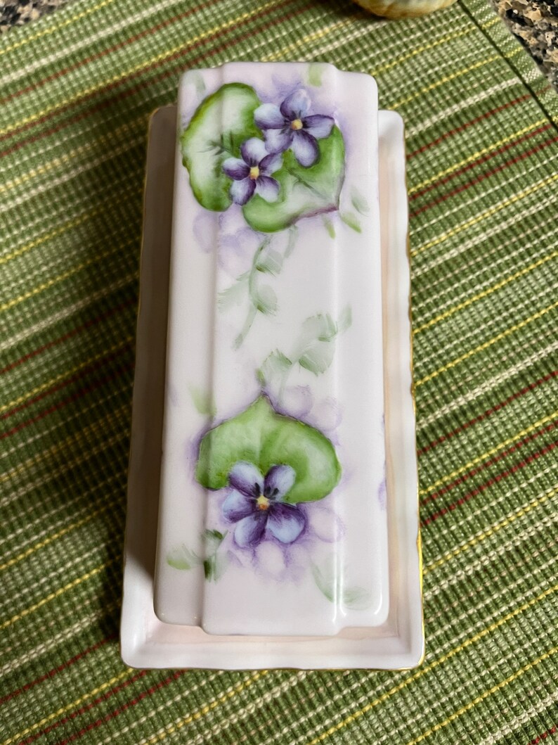 Vintage Hand Painted Butter Dish Violets Butter Dish Stick Etsy