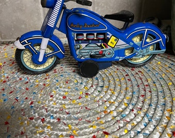 Vintage Xonex Reproduction Tin Toy Harley Davidson Motorcycle Blue Toy Motorcycle Friendship Gift Birthday Gift Christmas Gift
