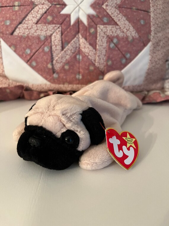 Vintage TY Beanie Baby Pugsly Plush Dog Stuffing Animal Stuffed