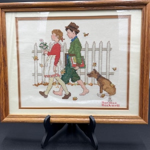 Counted Cross Stitch Picture Boy and Girl Norman Rockwell Romantic Counted Cross Stitch Birthday Gift Valentines Gift Wedding Gift