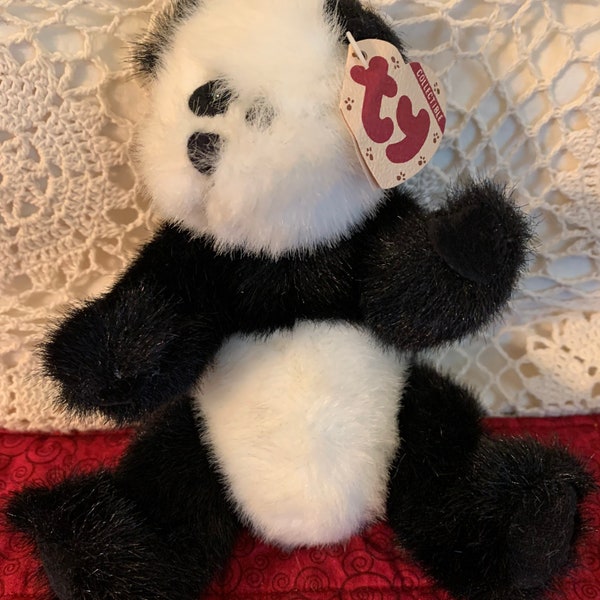 Vintage TY Beanie Baby Attic Treasure Checkers Plush Jointed Panda Teddy Bear Birthday Gift Valentines Gift Friendship Gift Christmas Gift