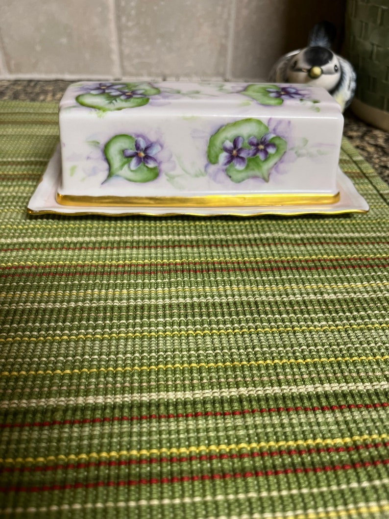 Vintage Hand Painted Butter Dish Violets Butter Dish Stick Etsy