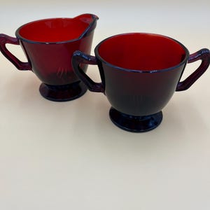 Anchor Hocking Ruby Red Glass Creamer and Sugar Bowl Set Housewarming Gift Wedding Gift Friendship Gift Birthday Gift Christmas Glassware