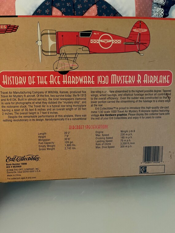 Vintage Ertl Ace Hardware Airplane Man Cave Home Decor - Etsy