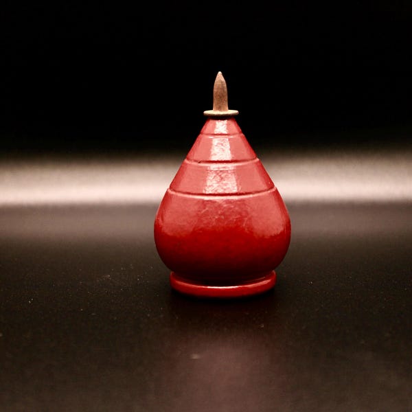 Vintage Red Painted Wooden Spinning Top Toy