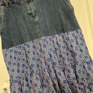 Denim Skirt Western Skirt Repurposed Denim Skirt Boho Skirt Hippie Skirt Skirt Blue Floral Skirt Friendship Gift Birthday Gift Ladies Size 4