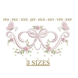 Bow embroidery design – Flower machine embroidery file – PES JEF HUS – Instant download – Towel embroidery – Frame design