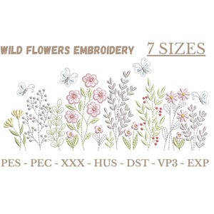 Motif de broderie Machine prairie de fleurs sauvages,fleurs sauvages Cottagecore, fleur bohème,broderie fleurs sauvages, 7 tailles