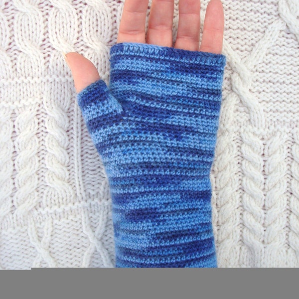 Crochet Fingerless Gloves Blue Wrist Warmers Handmade in Ireland