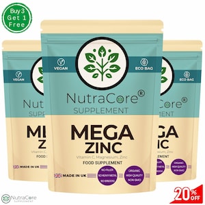 Mega Zinc Capsules 500mg: Vegan Vitamin C + Magnesium Supplement