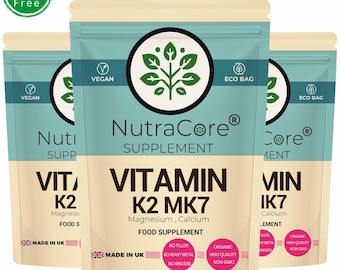 Vitamin K2 MK7 (Magnesium, Calcium) Capsules Clean Extract Natural Supplement High Potency  Vegan-NutraCore