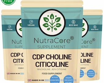 CDP Choline Citicoline 600mg Capsules High Strength Natural Citicoline Powder Supplement Vegan-NutraCore