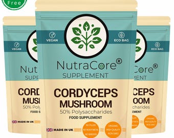 Cordyceps Mushroom Capsules 5000mg, 50% Polysaccharides, Vegan