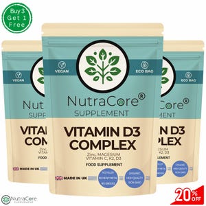 Cápsulas de complejo de vitamina D3, polvo natural limpio, ecológico, los mejores suplementos veganos de origen vegetal - NutraCore
