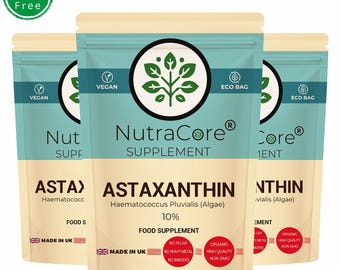 Cápsulas de astaxantina de 400 mg / Astaxantina natural en polvo de alta calidad / Suplemento vegano y ecológico – NutraCore