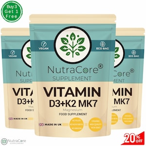 Vitamin D3 K2 MK7 Supplement: 10000IU, Plant-Based, Vegan