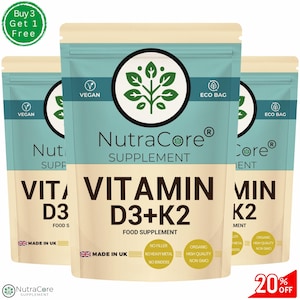 Vitamin D3 K2 Capsules Clean Extract Natural Supplement High Potency  Vegan-NutraCore