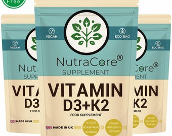 Vitamin D3 K2 Capsules Clean Extract Natural Supplement High Potency  Vegan-NutraCore
