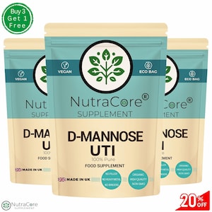 Cápsulas de D-Manosa de 600 mg, polvo natural limpio y ecológico, los mejores suplementos veganos de origen vegetal - NutraCore