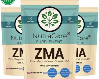 ZMA (Zinc Magnesium VitaminB6) Capsules 400mg Clean Extract Natural Supplement High Potency  Vegan-NutraCore