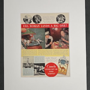 Vintage 1930s Camel Cigarettes Tobacco Original Print Ad in Mat Ready to Frame 16&quot;x20&quot; Art for Home or Office