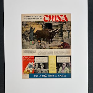 Vintage 1930s Camel Cigarettes Tobacco China Original Print Ad in Mat Ready to Frame 16&quot;x20&quot; Art for Home or Office