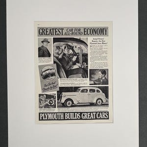 Vintage 1930s Plymouth Auto Original Print Ad im Passepartout bereit zum Rahmen 16 &quot;x 20&quot; Kunst für zu Hause oder im Büro
