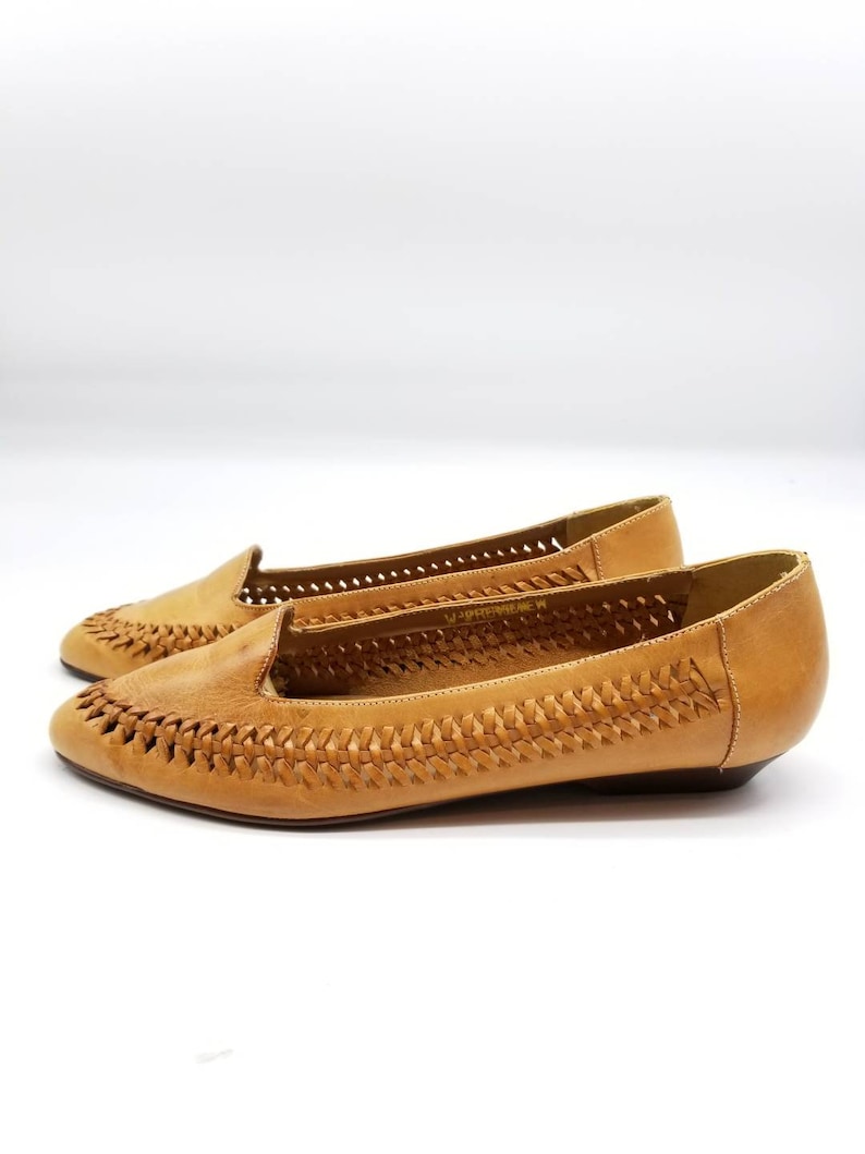 WESTIES Loafer Style Pointy Toe Tan Flats With Woven See | Etsy