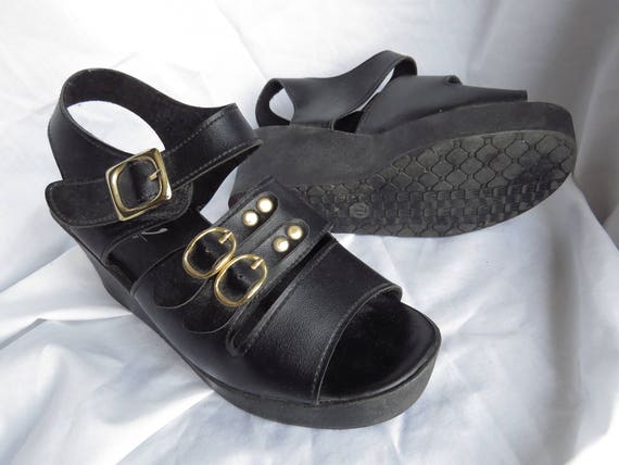 SHIN CHEN K and U Black Buckle 70s Platforms - image 1