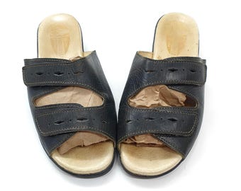 WORISHOFER Women's 40 Leather Velcro Cork Wedge Sandals Made in West Germany