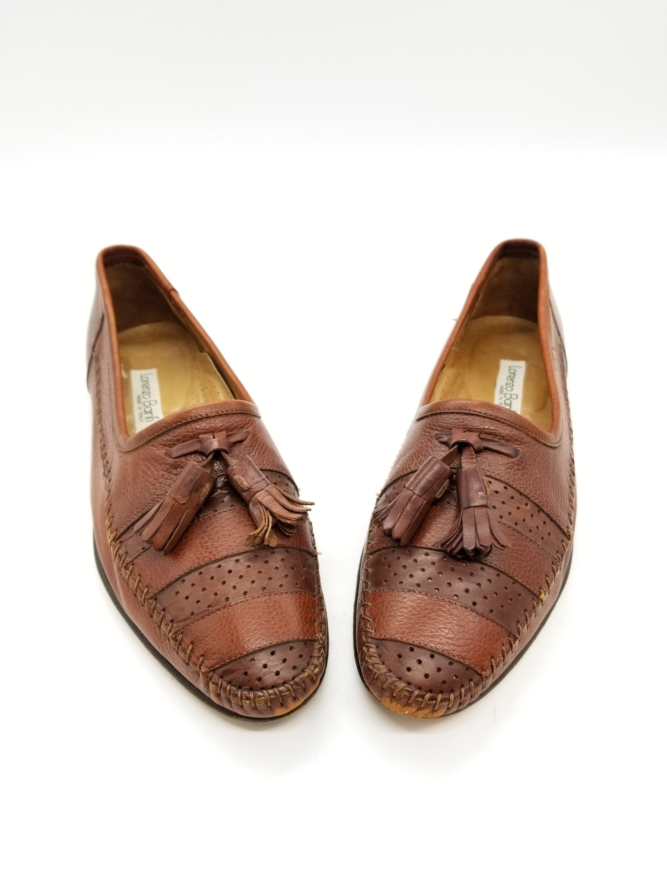 LORENZO BAFNI TASSEL Loafer Brown Eyelet Leather Slip-on  display picture 1