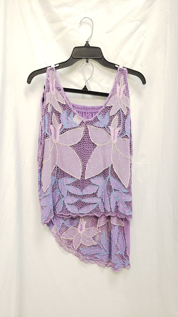 SEVEN STAR Lavender Rayon Lace Embroidery Tank Ski