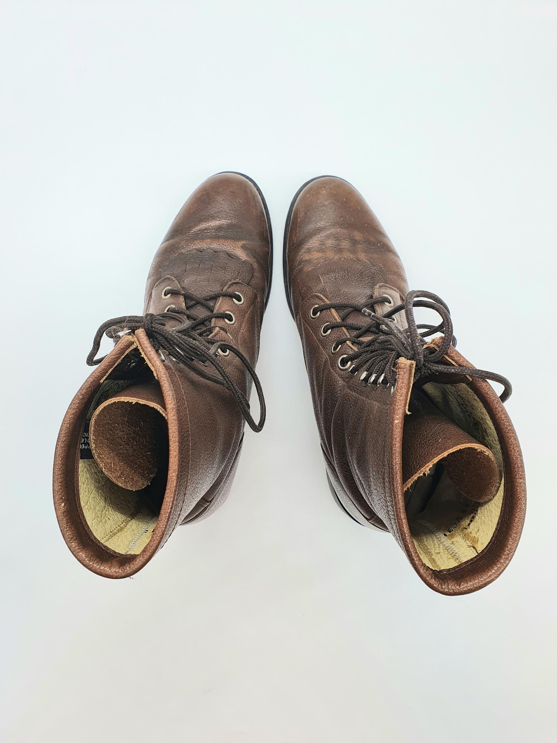 Vintage Justin Lace-Up Leather Boots Brown Kiltie USA Men’s 11C Heritage JUSTIN Brown Leather Lace up Cowboy Boots Kiltie Ropers  main image 4