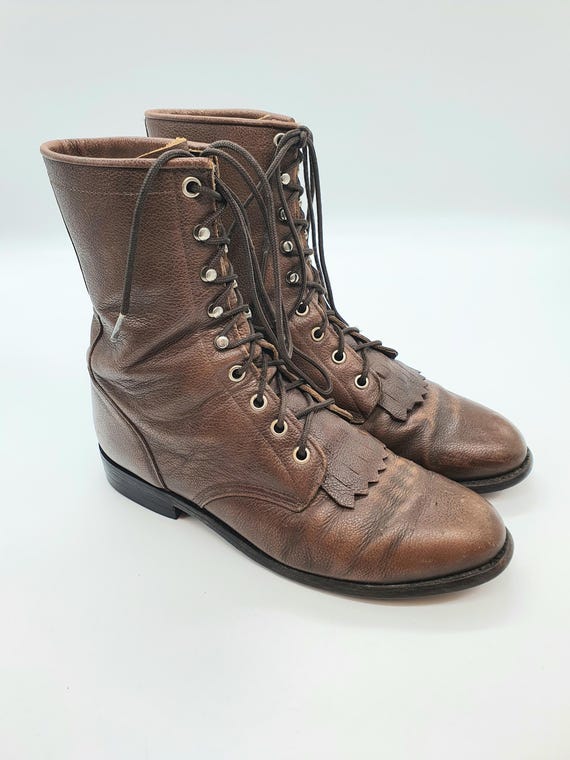 Rare Vintage Justin 532 Men\'s Brown Pebbled Leather Lace-up Boots, Size 11, EUC Justin Western Cowboy Boots Men main image 4