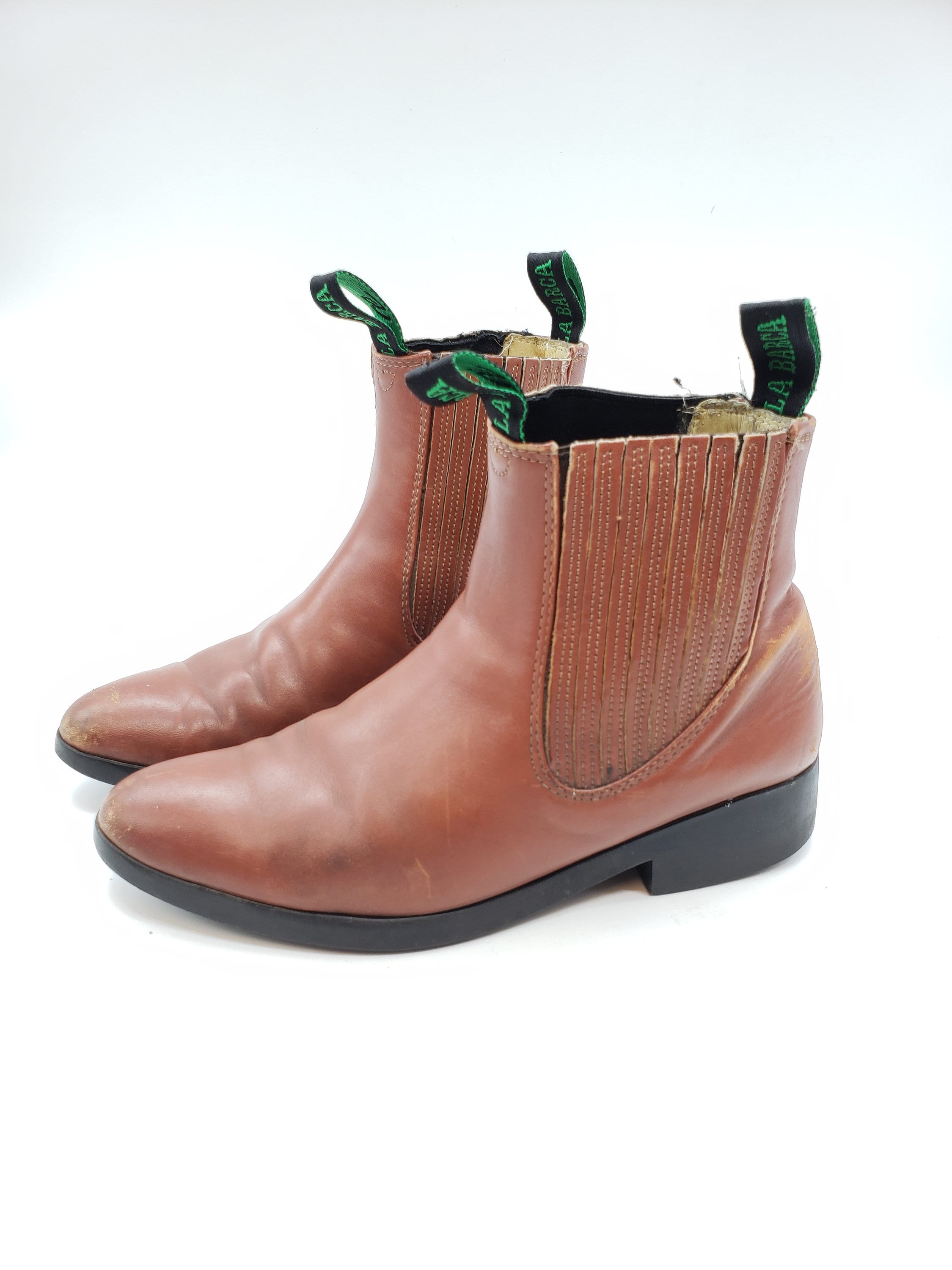 LA BARCA Brown Leather Pull on Elastic Vamp Utility Boot 