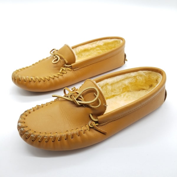 tan moccasin slippers