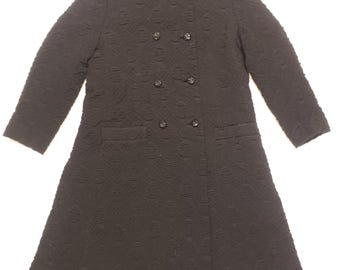 BRITTANY Black Woven Textured Cotton Trench Coat With Bejeweled Buttons