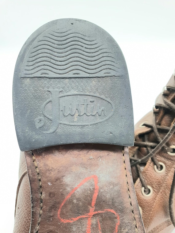 JUSTIN Brown Leather Lace up Cowboy Boots Kiltie Ropers  display picture 2