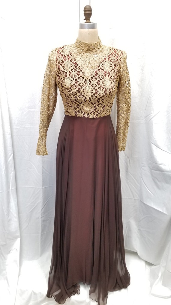 MYSTERY BRAND 70s Gold Crochet Lace Top Maxi Dress Size Medium - Etsy