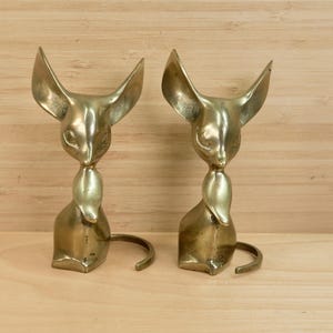 Vintage Solid Brass Big Eared Mouse Figurines / Pair of Collectible Retro Brass Mice / Antique Animal Decor