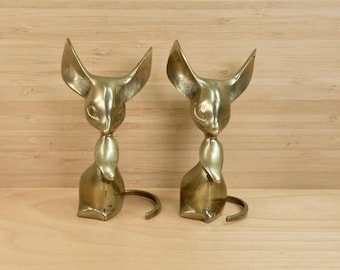 Vintage massief messing muisbeeldjes: retro dierendecor, 5 inch