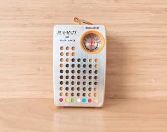 Radio AM à transistors Play-Mate vintage, radio de poche portable orange